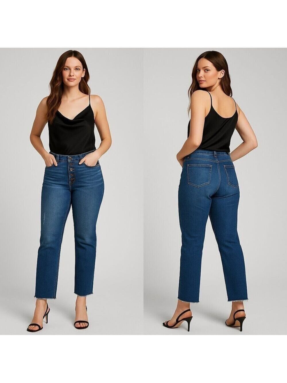 KENNETH COLE Women's High Rise Straight Leg Button Fly Raw Hem Jeans Size 8